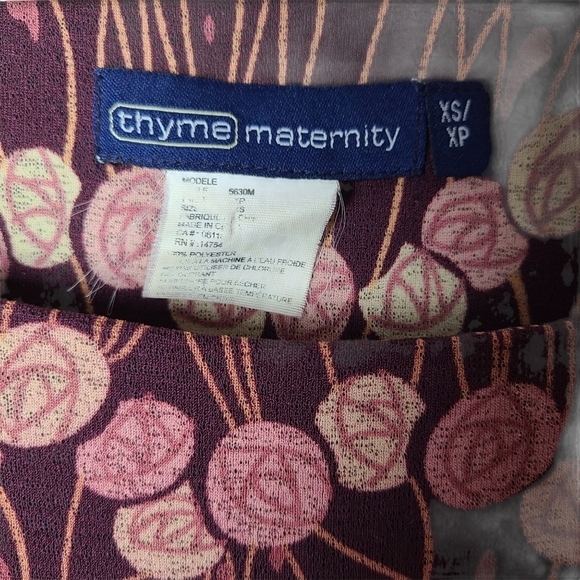 Thyme maternity floral burgundy long-sleeved  dress - Picture 5 of 10